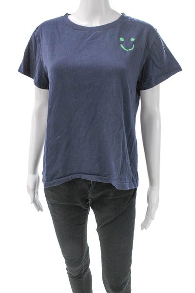 Kerri Rosenthal Womens Basic Cotton Crew Neck T Shirt Blue Short Sleeve Size M