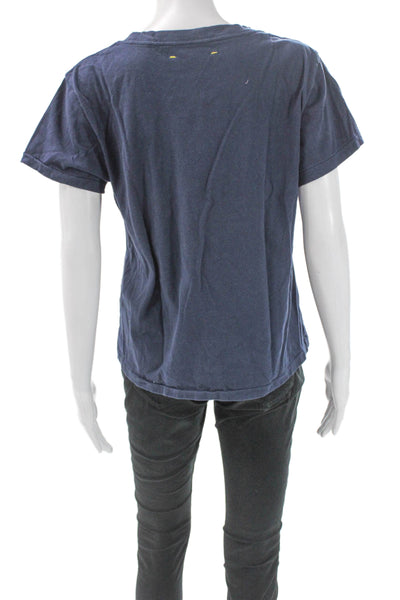 Kerri Rosenthal Womens Basic Cotton Crew Neck T Shirt Blue Short Sleeve Size M