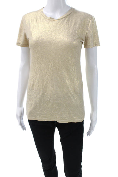 Majestic Filatures Women Basic Linen Crew Neck Gold T-Shirt Short Sleeve Size 1