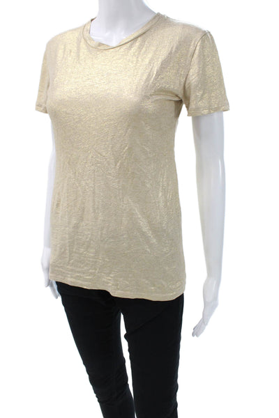Majestic Filatures Women Basic Linen Crew Neck Gold T-Shirt Short Sleeve Size 1