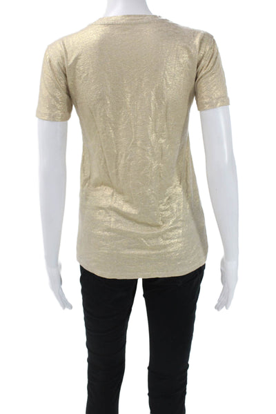 Majestic Filatures Women Basic Linen Crew Neck Gold T-Shirt Short Sleeve Size 1