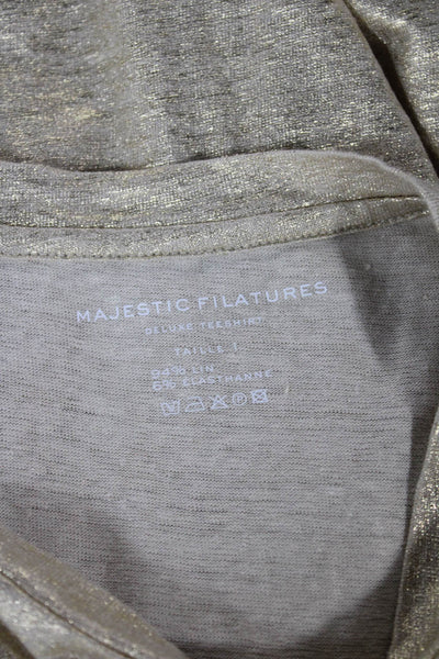 Majestic Filatures Women Basic Linen Crew Neck Gold T-Shirt Short Sleeve Size 1