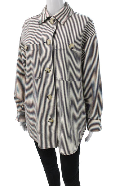 Zara Womens Striped Cotton Collared Long Sleeve Basic Jacket Size S