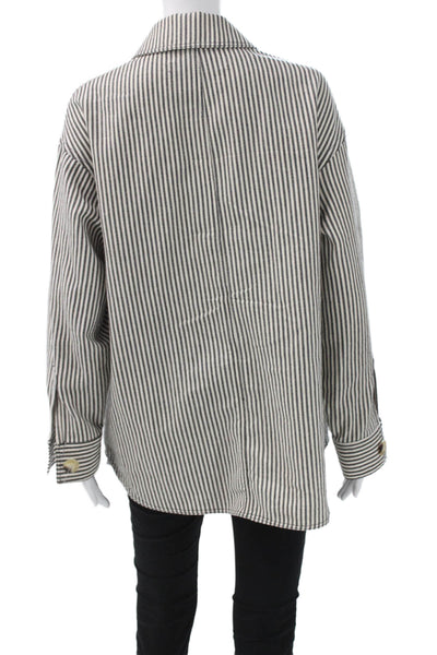 Zara Womens Striped Cotton Collared Long Sleeve Basic Jacket Size S