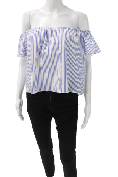 Zara Basic Collection Womens Blue Striped Off Shoulder Sleeve Blouse Size M