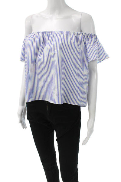 Zara Basic Collection Womens Blue Striped Off Shoulder Sleeve Blouse Size M