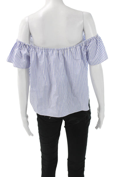 Zara Basic Collection Womens Blue Striped Off Shoulder Sleeve Blouse Size M