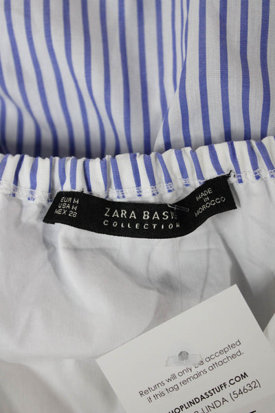 Zara Basic Collection Womens Blue Striped Off Shoulder Sleeve Blouse Size M