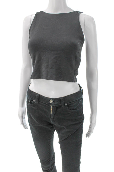Lululemon Womens Scoop Neck Layered Sleeveless Crop Active Tank Top Black Size 2