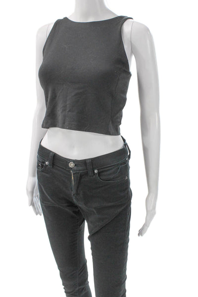 Lululemon Womens Scoop Neck Layered Sleeveless Crop Active Tank Top Black Size 2
