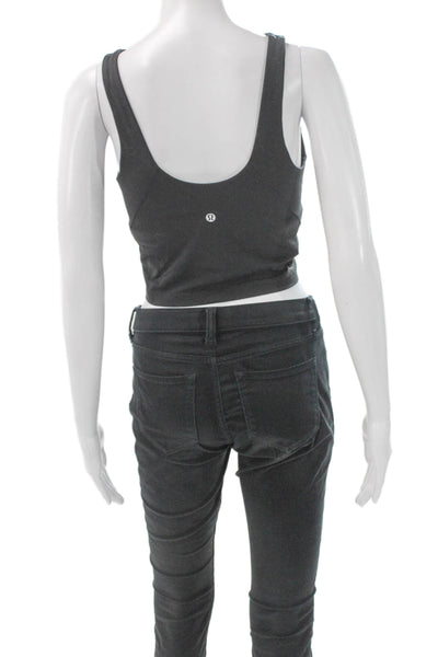 Lululemon Womens Scoop Neck Layered Sleeveless Crop Active Tank Top Black Size 2