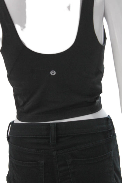 Lululemon Womens Scoop Neck Layered Sleeveless Crop Active Tank Top Black Size 2