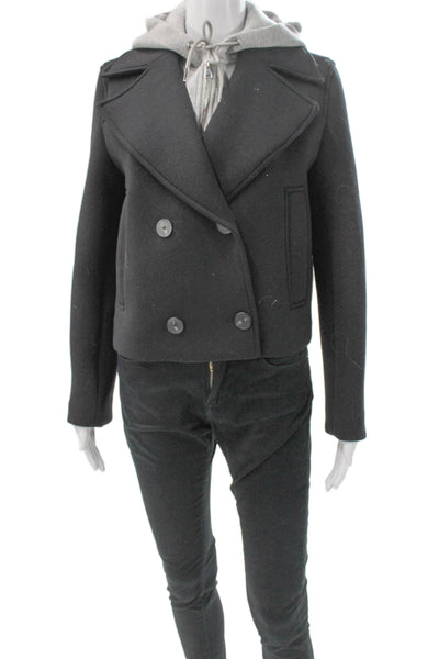 Zara Womens Pea Coat Black Button Long Sleeve Polyester Size XS