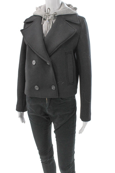 Zara Womens Pea Coat Black Button Long Sleeve Polyester Size XS