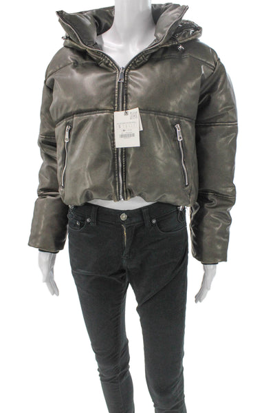 Zara Women Puffer Jacket Gray Polyester Zip Long Sleeve Fall Size S