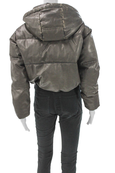 Zara Women Puffer Jacket Gray Polyester Zip Long Sleeve Fall Size S