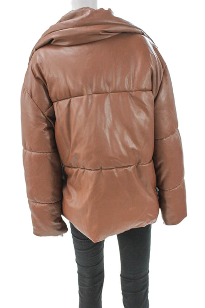 Bagatelle Womens Puffer Jacket Brown Polyurethane Snap Long Sleeve Size S