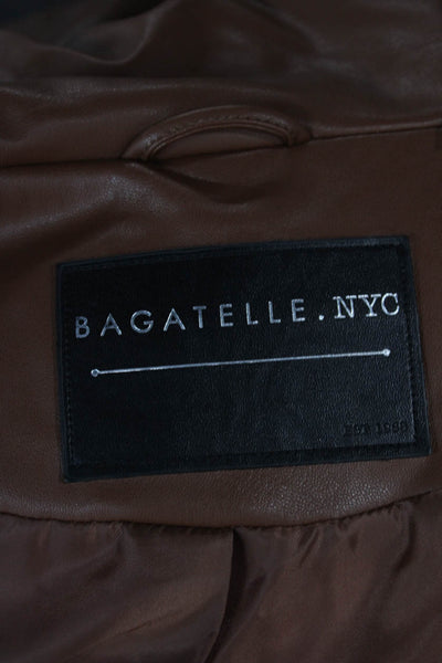 Bagatelle Womens Puffer Jacket Brown Polyurethane Snap Long Sleeve Size S