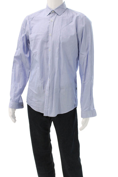 Boss Hugo Boss Mens Blue Striped Cotton Button-Up Dress Shirt Size M