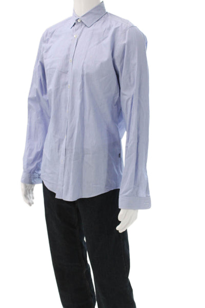 Boss Hugo Boss Mens Blue Striped Cotton Button-Up Dress Shirt Size M