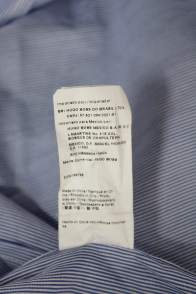 Boss Hugo Boss Mens Blue Striped Cotton Button-Up Dress Shirt Size M