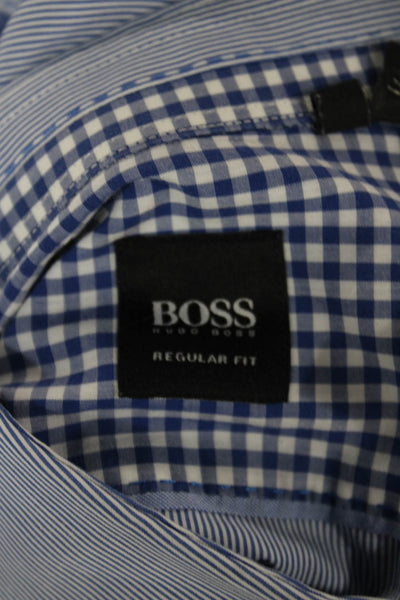 Boss Hugo Boss Mens Blue Striped Cotton Button-Up Dress Shirt Size M
