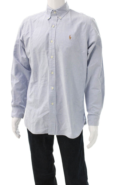 Ralph Lauren Mens Blue Cotton Collared Dress Shirt Button Up Long Sleeve Size M