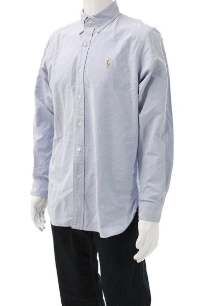 Ralph Lauren Mens Blue Cotton Collared Dress Shirt Button Up Long Sleeve Size M