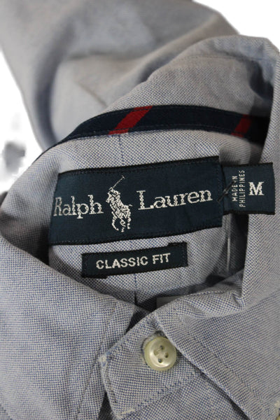Ralph Lauren Mens Blue Cotton Collared Dress Shirt Button Up Long Sleeve Size M