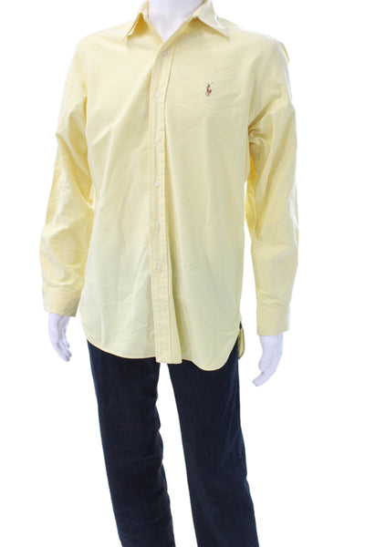 Ralph Lauren Mens Yellow Cotton Blend Button Up Dress Shirt Size M