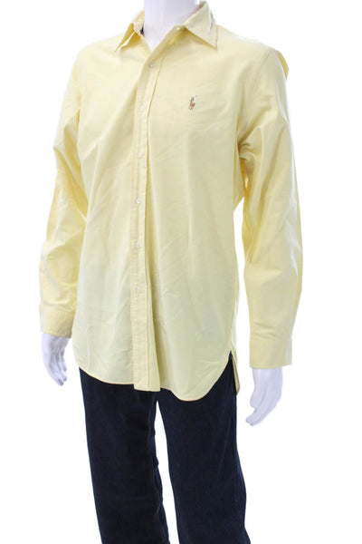 Ralph Lauren Mens Yellow Cotton Blend Button Up Dress Shirt Size M