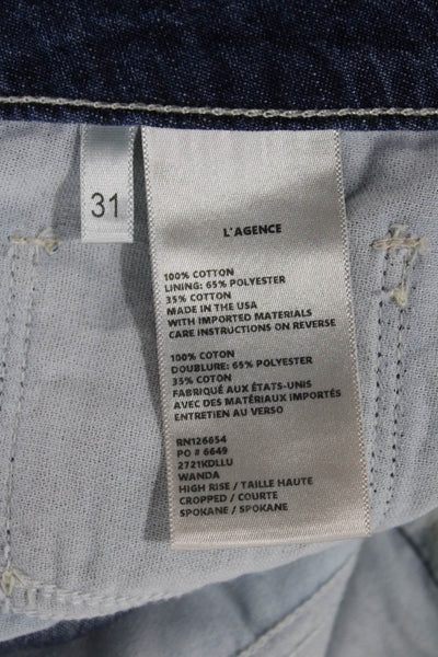 L'Agence Womens Cropped Blue Jeans High Rise 100% Cotton Size 31