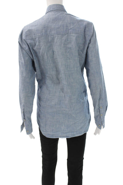 Folk Mens Button-Down Cotton Collared Long Sleeve Blue Solid Fall Size 1
