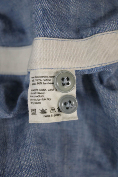 Folk Mens Button-Down Cotton Collared Long Sleeve Blue Solid Fall Size 1
