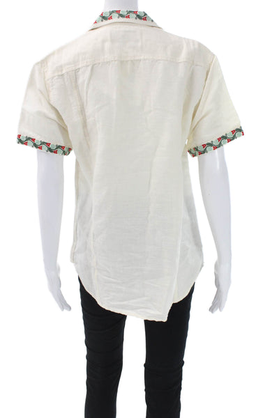 Corridor Mens Buttoned Down Linen Collared Short Sleeve Shirt Ivory Size XS