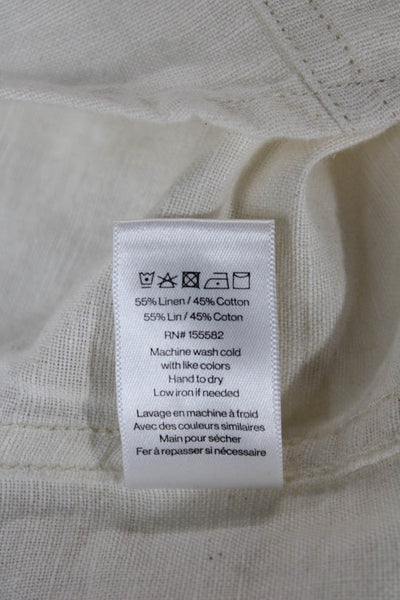 Corridor Mens Buttoned Down Linen Collared Short Sleeve Shirt Ivory Size XS