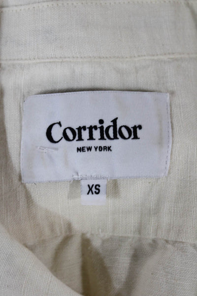 Corridor Mens Buttoned Down Linen Collared Short Sleeve Shirt Ivory Size XS