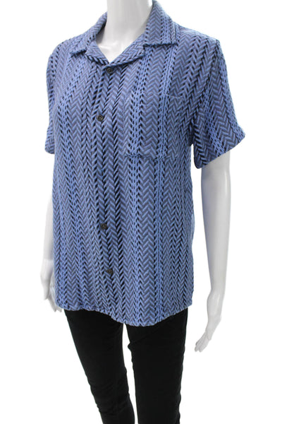 Corridor Mens Buttoned Down Herringbone Cotton Short Sleeve Shirt Size XS