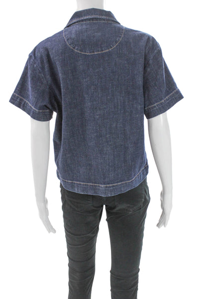 Joe's Collection Women Collared Short Sleeve Blue Basic Blouse Size M