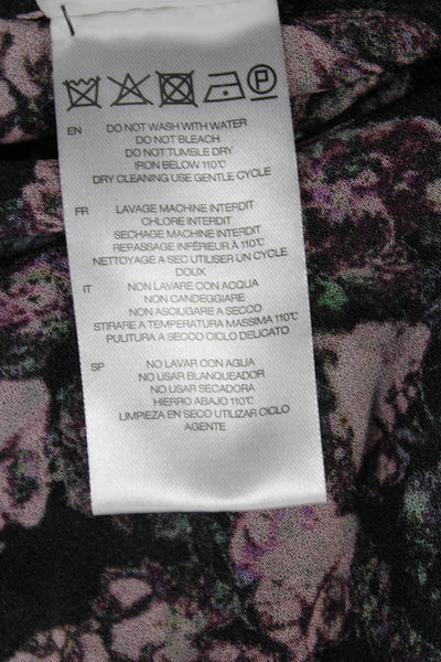 IRO Womens Basic Silk V-Neck Floral Long Sleeve Blouse Black Size 38