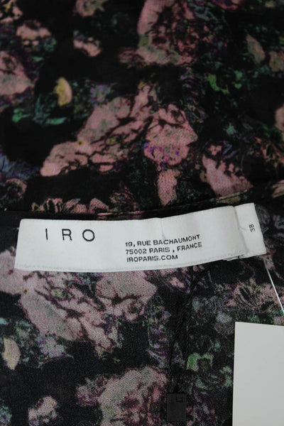 IRO Womens Basic Silk V-Neck Floral Long Sleeve Blouse Black Size 38