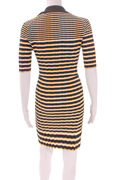 Theory Womens Striped Ribbed Bodycon Dress Collared Half Sleeve Black Size S