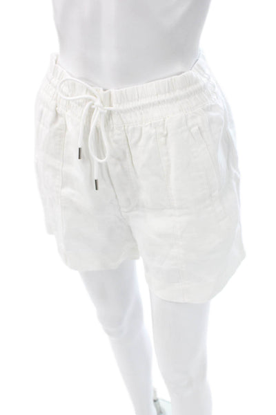 Athleta Women White Linen Drawstring Shorts Petite Size S