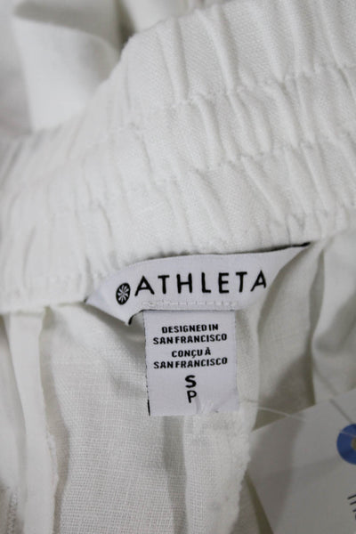 Athleta Women White Linen Drawstring Shorts Petite Size S