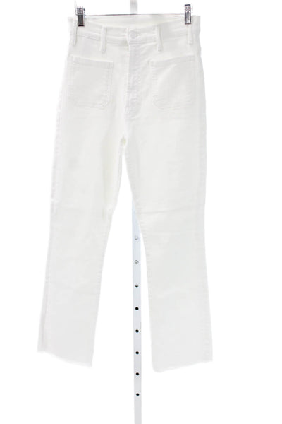 Mother Womens Cropped High Rise Jeans White Cotton Blend Button Fly Size 28
