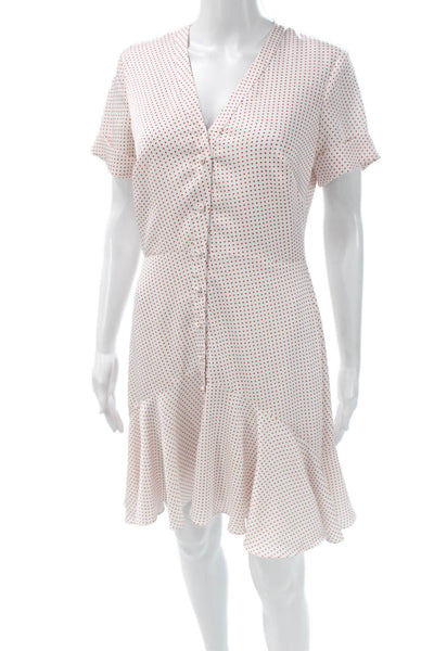 Alexis Womens Mini Polka Dot V Neck White Button Short Sleeve Dress Size M