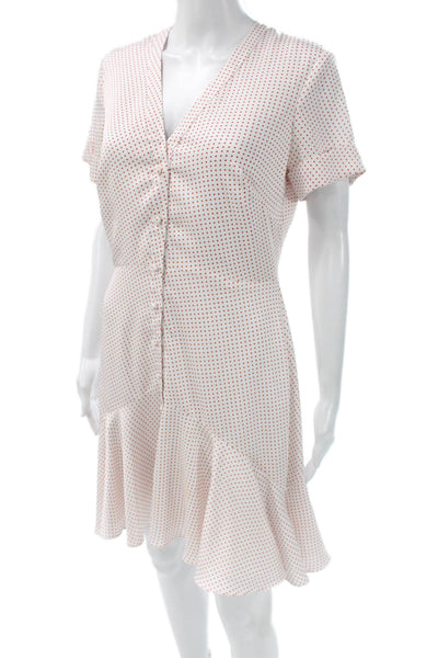 Alexis Womens Mini Polka Dot V Neck White Button Short Sleeve Dress Size M