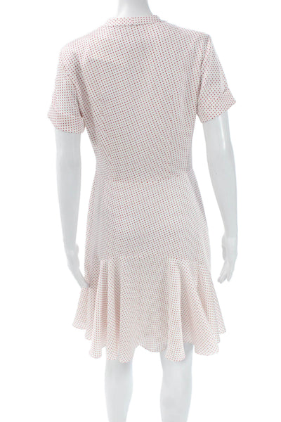 Alexis Womens Mini Polka Dot V Neck White Button Short Sleeve Dress Size M