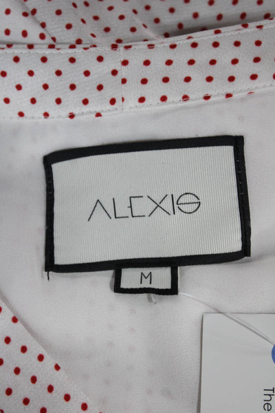 Alexis Womens Mini Polka Dot V Neck White Button Short Sleeve Dress Size M