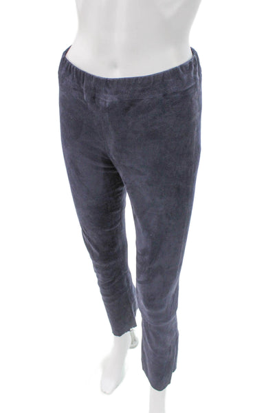 Sharis Place Womens Blue Velour Ankle Leggings Size 8